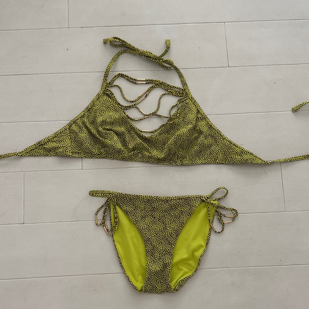 Victoria's Secret Neon Yellow Green Dotted Strappy Bikini